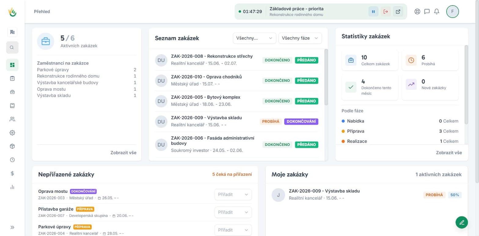 Přehled o objektech, směnách i odvedené práci