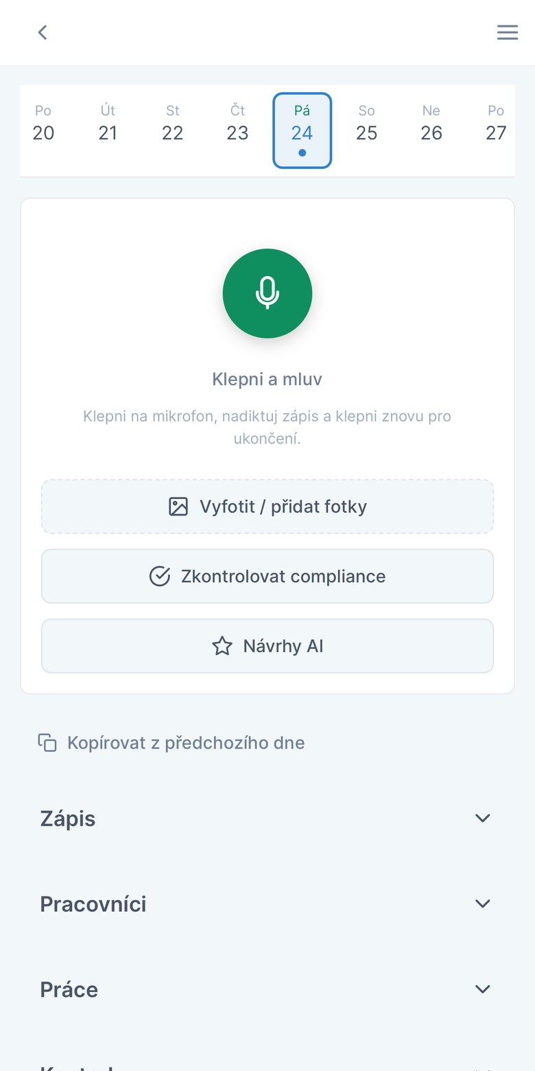 Diktování zápisu do deníku v mobilní aplikaci